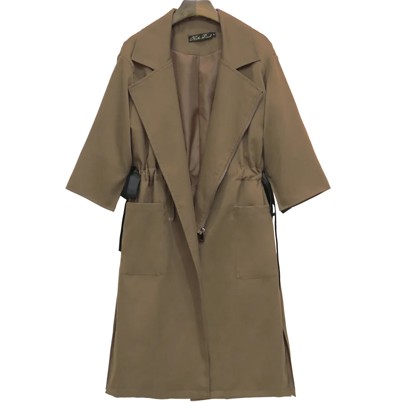 

Women's loose large size Trench coats fashion seven-point sleeves over the waist long Trench tops GD039