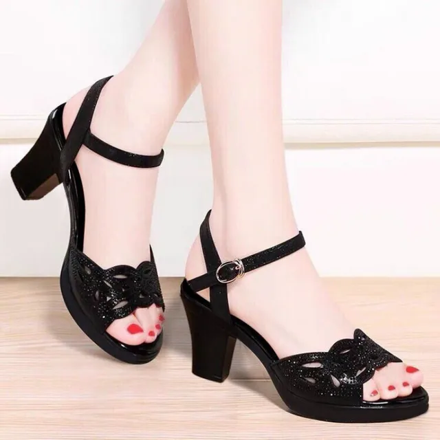 New Thick Heel Sandals Heels Women's Apparel Women's Shoes color: Black
