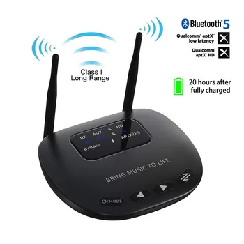 

3 in 1 Wireless Long Range 164FT Audio Adapter Bluetooth V5.0 Transmitter Receiver for TV Support Dual Link & Pass-Through