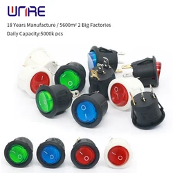 10PCS ON/OFF Round Rocker Switch LED illuminated Mini Black White Red Blue 10A 250V / 6A 125V 3 Pin Boat Circular Switch 20MM