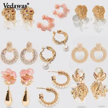 Женские серьги Vedawas Za с красочным стеклом и кристаллами, очаровательные серьги-капли с розовыми цветами, подарки ручной работы, ювелирные изделия