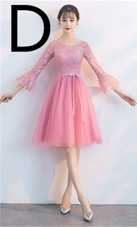 D Современных девушек bridesmade бальное платье Blush нарядное платье узоры принцессы Нарядная, для девочек кружева Короткие платья подружки невесты, рукава W4316 - Цвет: D
