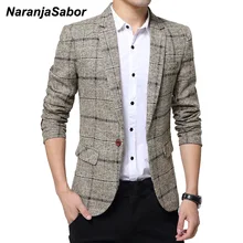 NaranjaSabor Для мужчин, костюм, пиджак в клетку осень Для мужчин s Повседневное тонкий подходит пальто мужской костюм для досуга брендовая одежда большого размера 4XL N557