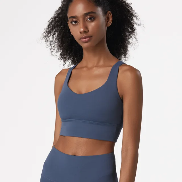2021 New Top Woman Sports Bra Push Up Hollow Backless Cross Shoulder Straps Lulu Yoga Bra Pilates Jogging Gym Running Crop Top Code blue