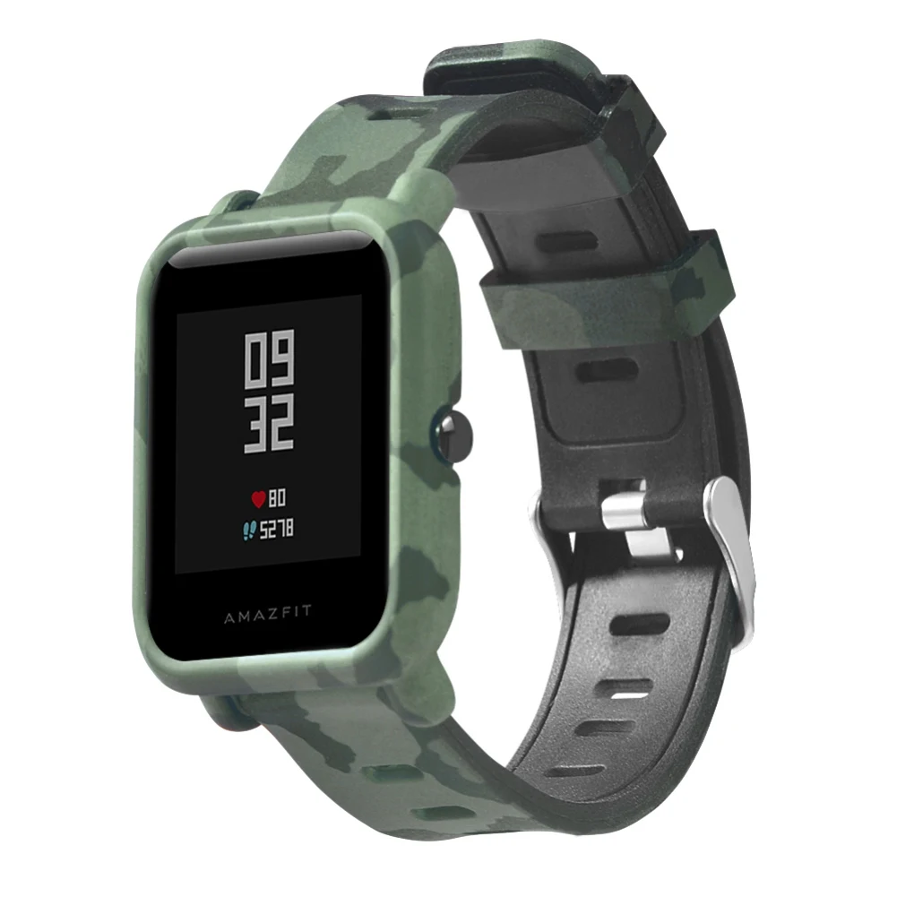 Для Amazfit Bip Молодежный ремешок для часов, камуфляжный силиконовый браслет+ чехол для Xiaomi Huami Amazfit Bip, Молодежные аксессуары
