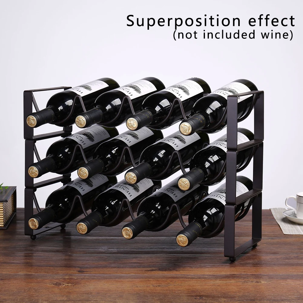 Home Easy Clean Cabinet Bar Decorative Iron Art Wine Rack Stackable Black Shelf Supplies Storage Countertop Drink Organizer