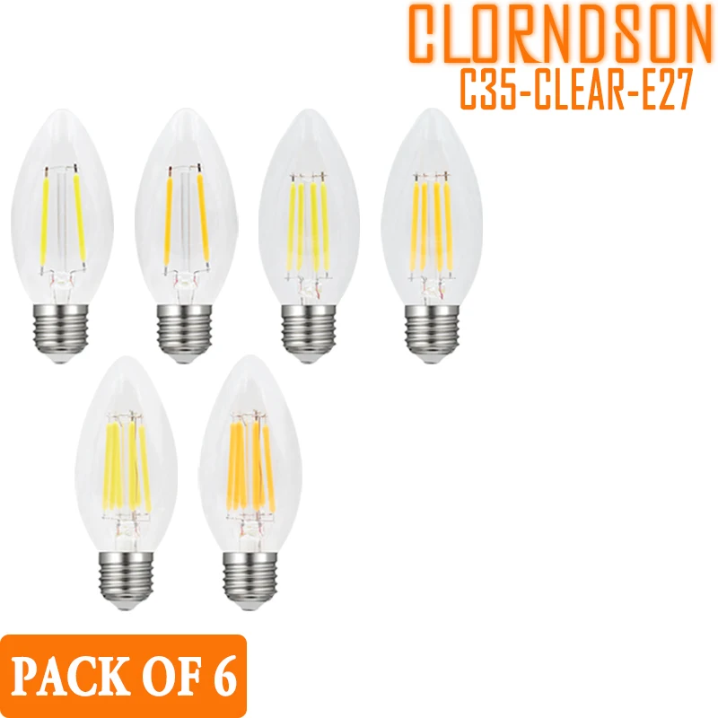 Pack of 6 Dimmable C35 LED 2W 4W 6W 8W Edison E26/E27 Vintage Retro Candle Lamp 110V 220V Filament Bulbs Decor Incandescent