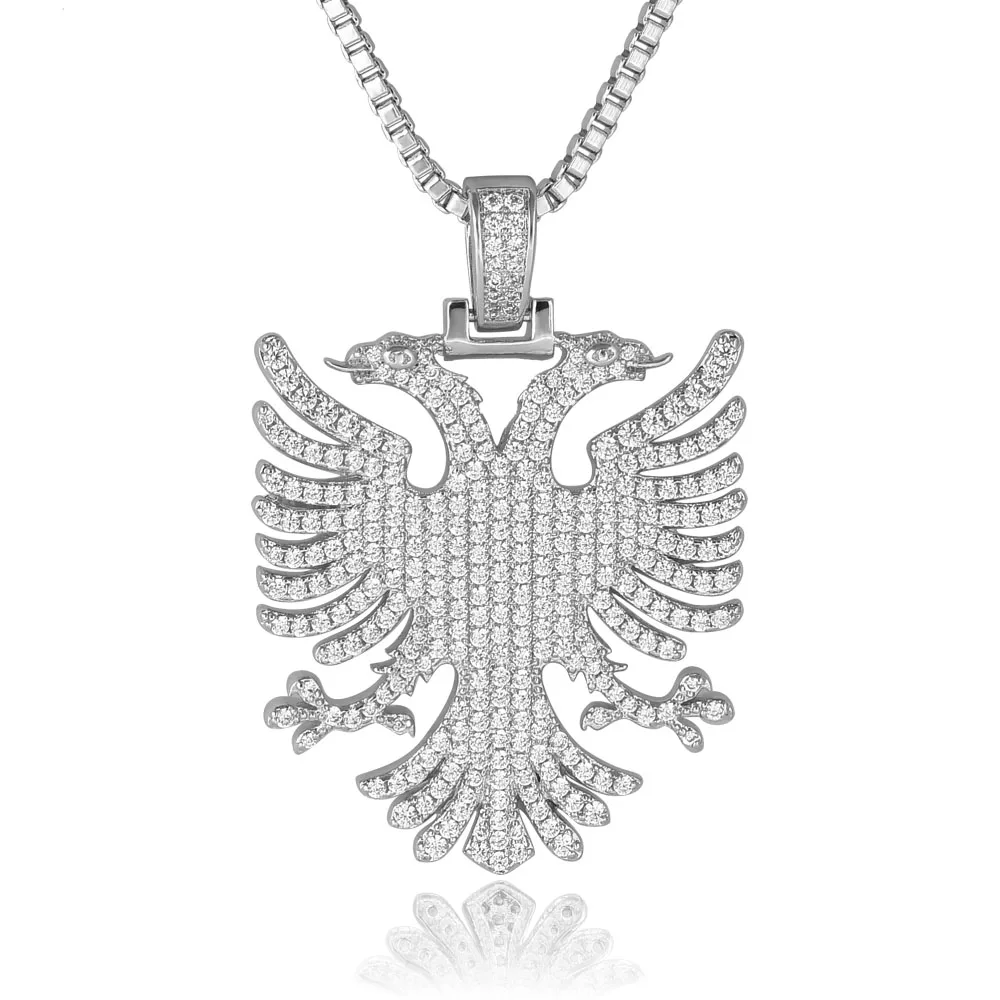 Albania Águia Pingente Colar Iced Kosovo Sérvia Duplo-headed cz Pavimentado Ouro Hiphop Moda Jóias Masculinas 3 Joias e Acessórios