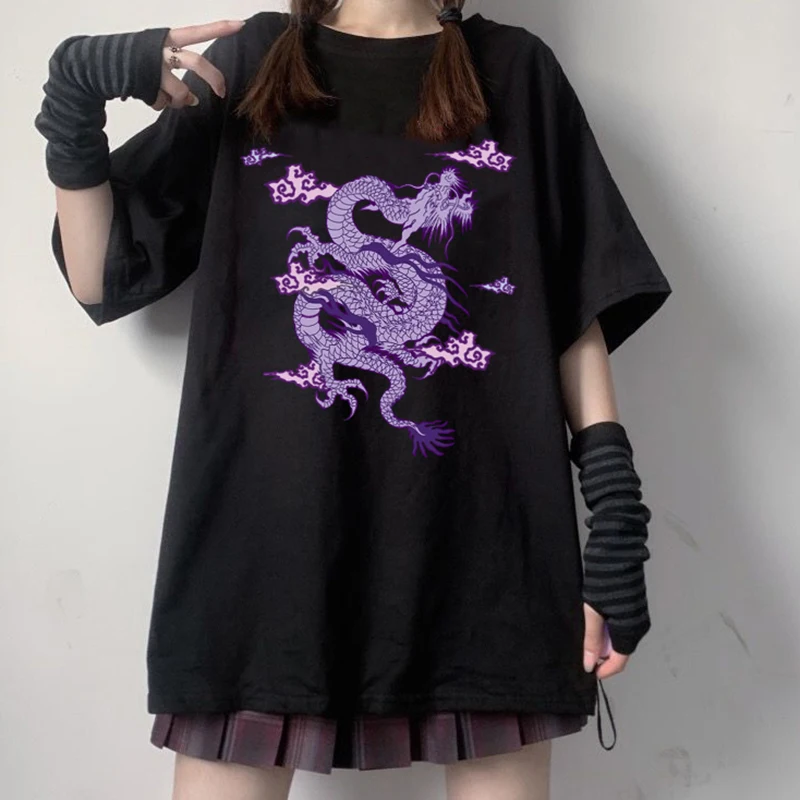 Streetwear-tops-frauen-T-shirt-ulzzang-Harajuku-vintage-Chinesischen-drachen-druck-T-shirt-sommer-neue-Oversize
