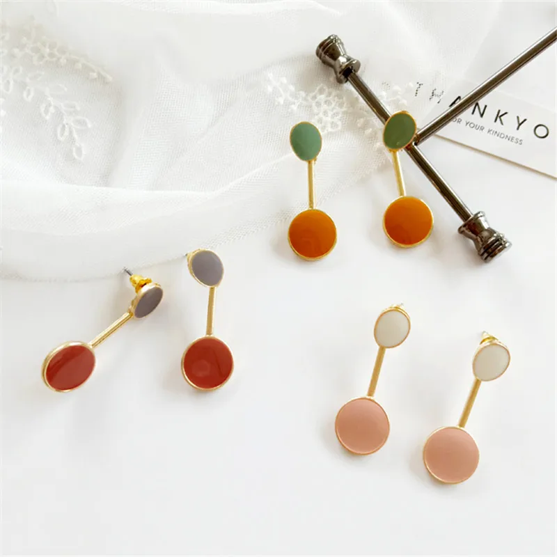 

Fashion geometric circular candy color long earrings Cute Romantic temperament geometric bump color stud earrings for women