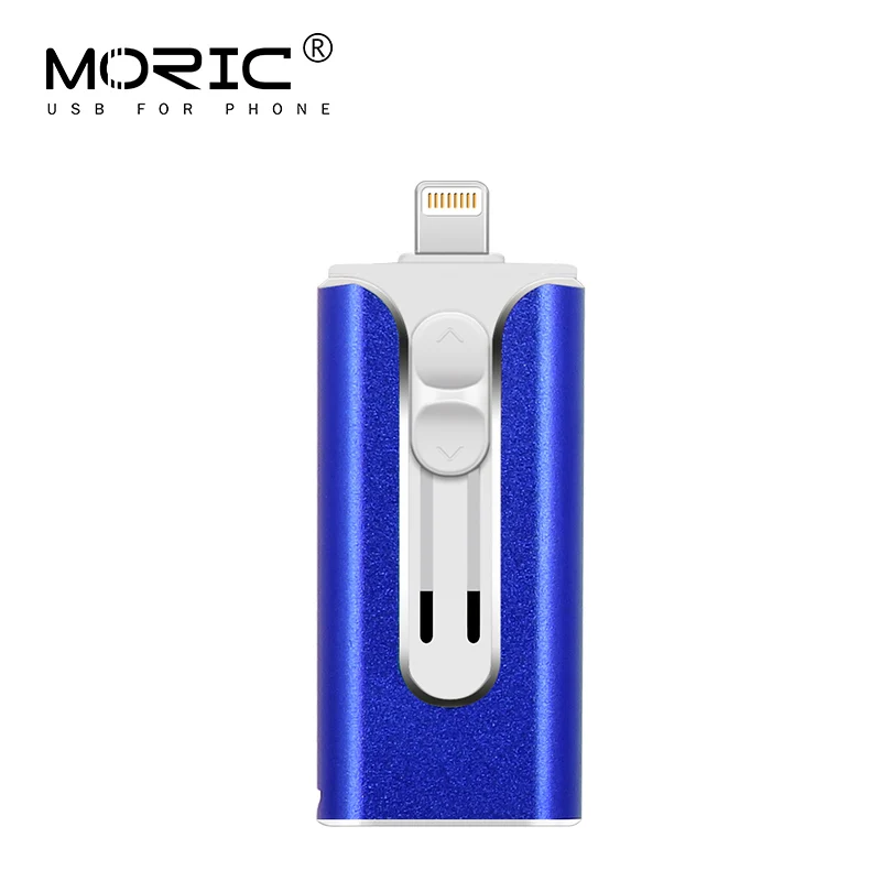 Новейший USB флеш-накопитель USB 2,0 для iPhone/iPad/IOS/Android/PC 64 Гб 32GB16GB8GB Флешка 3 в 1 высокоскоростной накопитель с брелоком - Цвет: blue