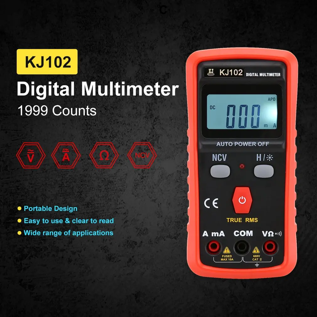 KJ102 1999 отсчетов Цифровой мультиметр автоматический диапазон True RMS AC/DC Вольт Ампер Ом Сопротивление непрерывность NCV тестер данных