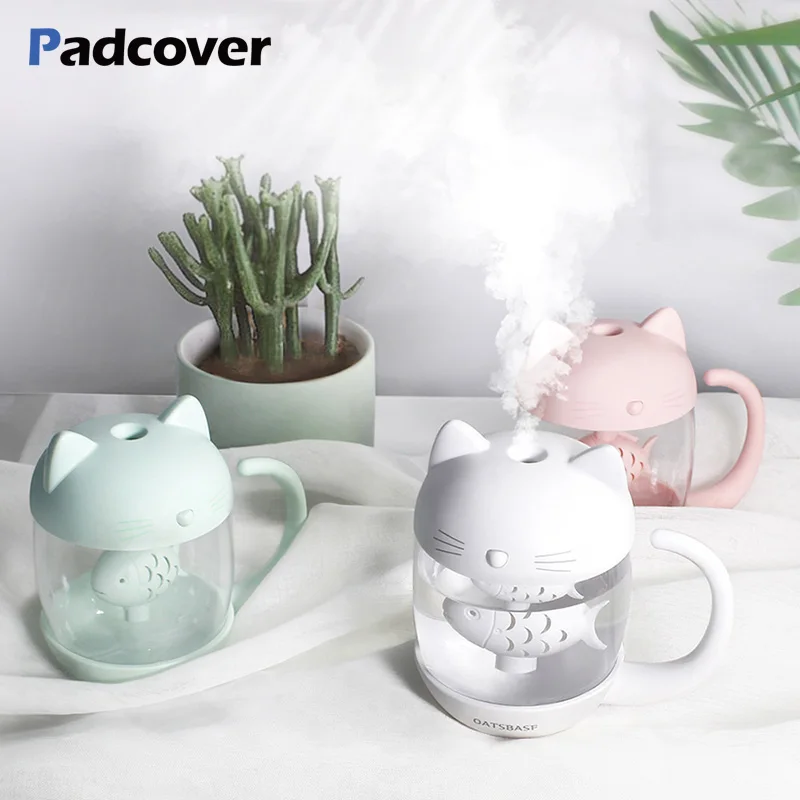 

400ML Air Humidifier Diffuser Cute Cat Ultrasonic Humidificador for Home Car USB Fogger Mist Maker with LED Night Lamp Mute