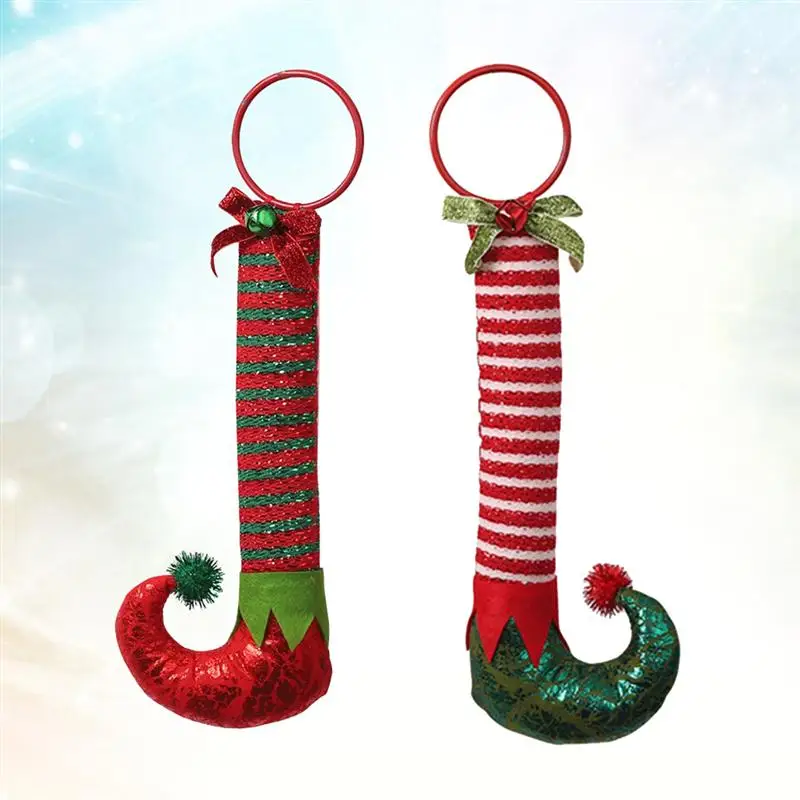2 Pcs Striped Boots Decor Glitter Decorative Pendants Hanging Christmas Tree Ornaments Party Favors