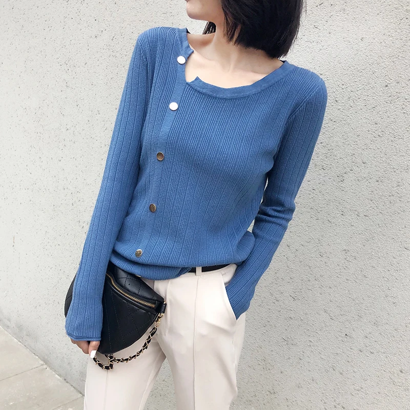 Cotton Rivet Sweaters Women New Fashion O-neck Long-sleeved Knitted Jumpers Female Simple Tops Clothes Pullovers Autumn Winter | Женская