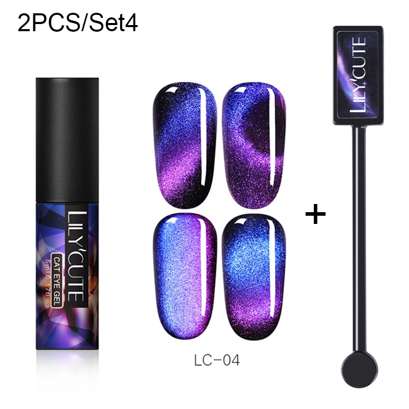 LILYCUTE 5 мл 9D Auroras УФ гель кошачий глаз лак для ногтей блестящий Хамелеон замачиваемый Магнитный УФ-гель для дизайна ногтей лак 6 цветов - Цвет: Бледный розовато-серый