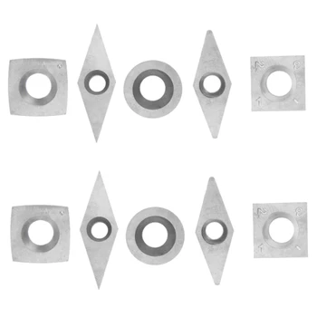 

10Pcs/Set Diamond Square Round Blades High Hardness Carbide Inserts Woodworking Turning Cutters for Boring Bar