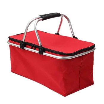

Outdoor Camping Folding Cooler Insulated Picnic Baskets 600D Oxford Cloth Frame Handles Foldable Shopping Basket