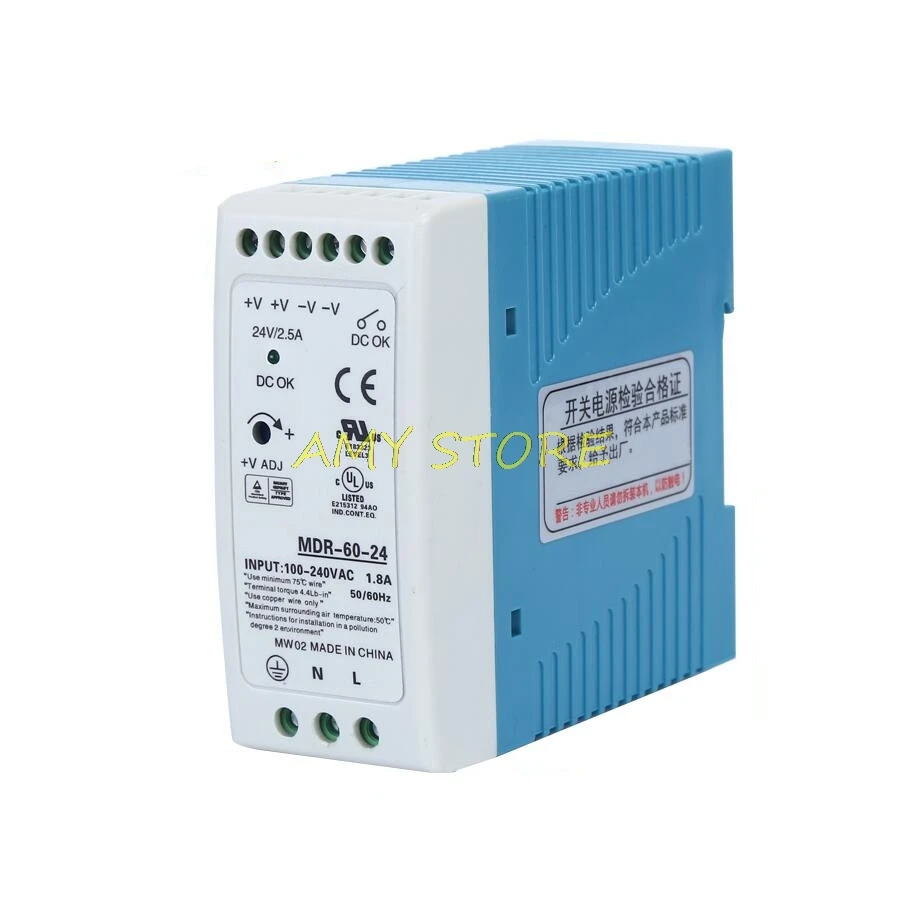 

MDR-60 AC to DC 60Watt Single Output 5V 12V 15V 24V 36V 48V Din Rail Switching Power Supply