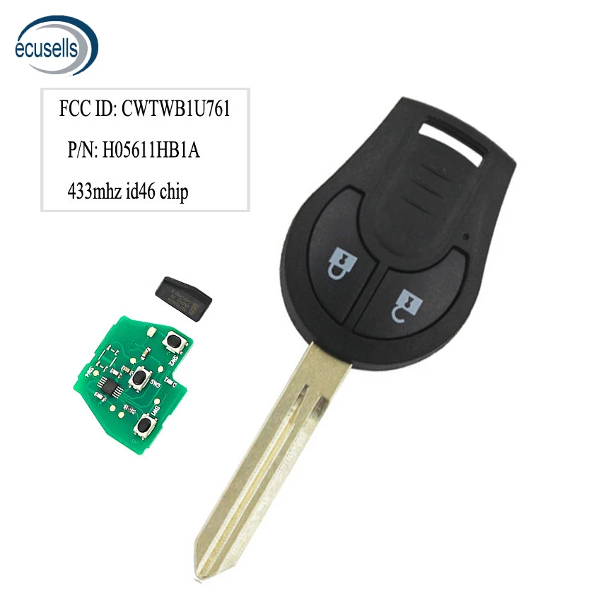 3 кнопки дистанционного управления ключ для Nissan Micra K14 2010+ 433 МГц ID46 чип FCC ID: CWTWB1U761 P/N: H05611HB1A
