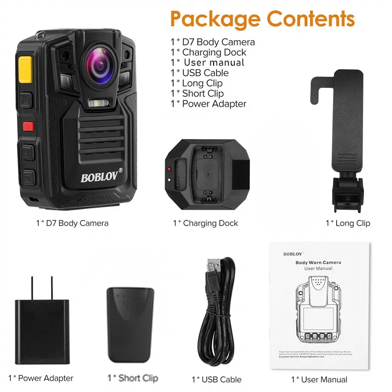 Boblov Digital Body Worn Camera HD1296P Loop DVR Record Security Cam IR Night Vision Wearable Mini Camcorders 32GB Police Camera