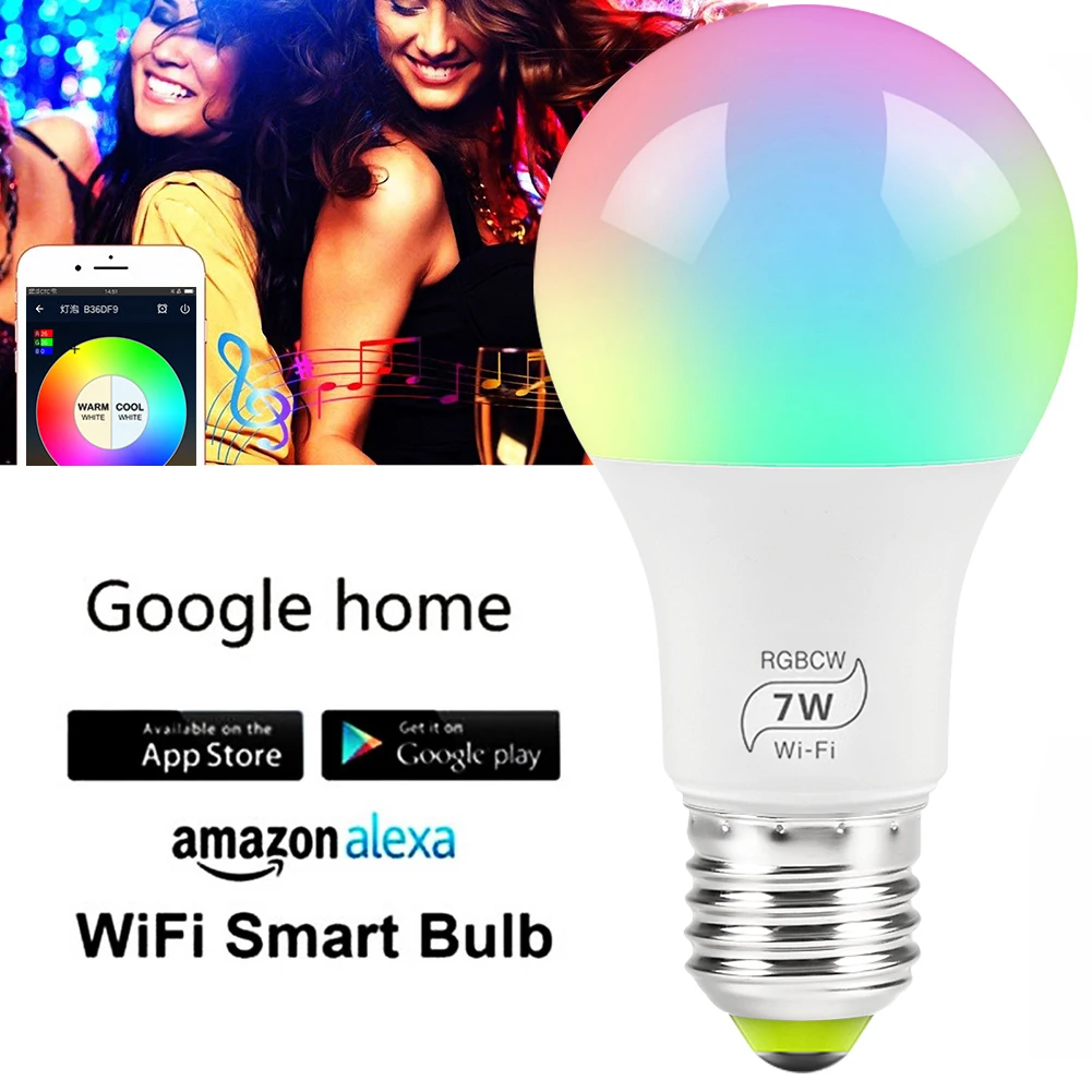 WiFi Smart Google Home Bluetooth RGB светодиодная лампа 7 Вт с функцией таймера, совместима с Alexa и Google Assistant и IFTTT