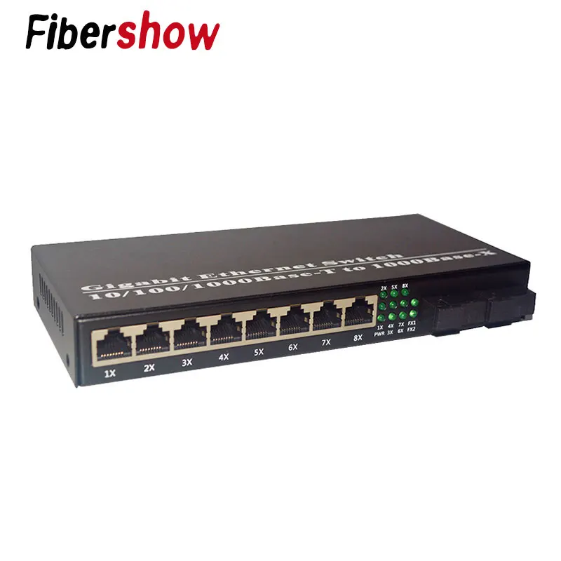 Волоконно-оптический медиаконвертер гигабитный Ethernet коммутатор 8 RJ45 UTP и 2 волоконный порт 10/100/1000 M