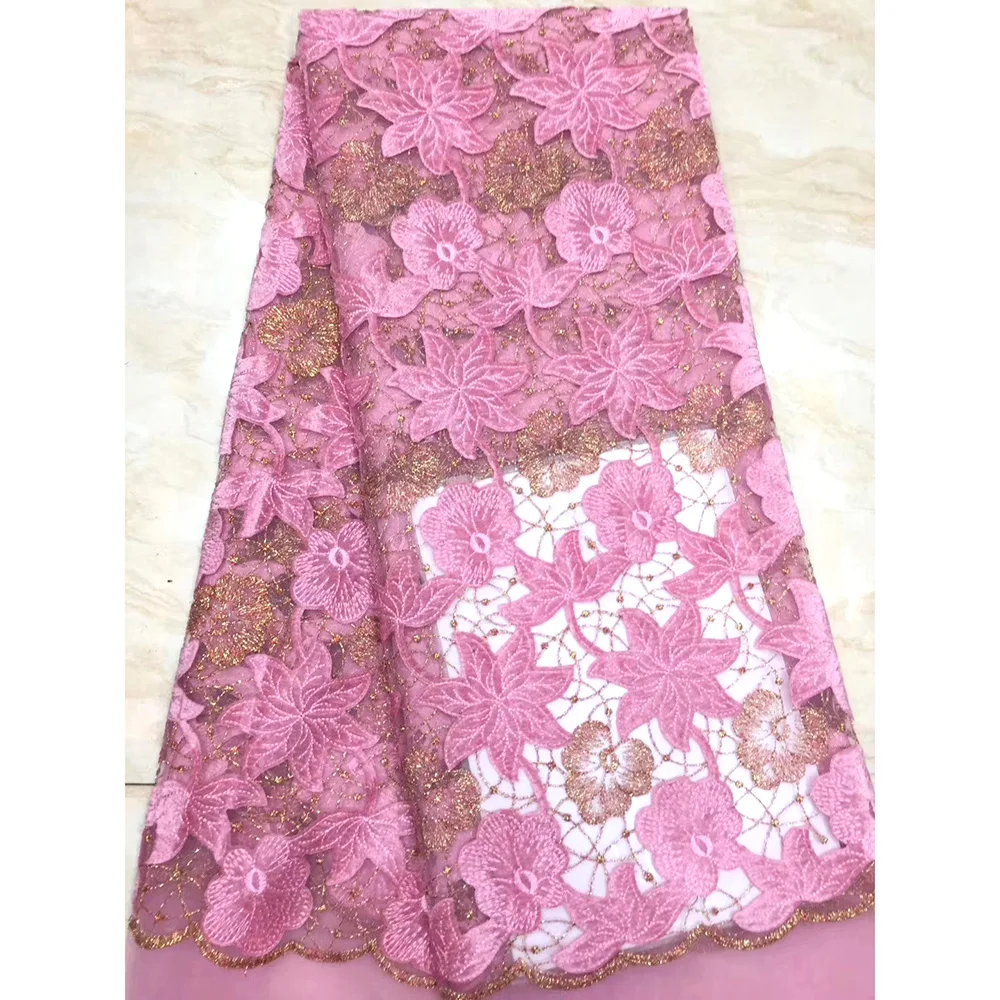 

High quality pink lace fabric with velvet fabric for wedding new design African fabric blue green Nigerian laces fabrics
