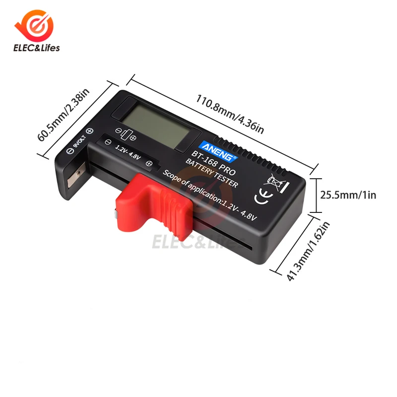 AA AAA Battery Tester BT168 PRO Portable Universal Digital Battery Tester Button Color-coded Scales Indicate Battery Checker 6