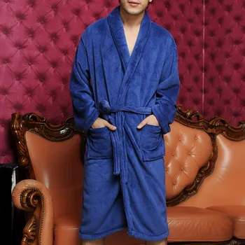 

Couple Solid Flannel Robe Sleepwear Winter New Kimono Gown Lovers Coral Fleece Nightwear Casual Bathrobe Gown Loose Home Wear