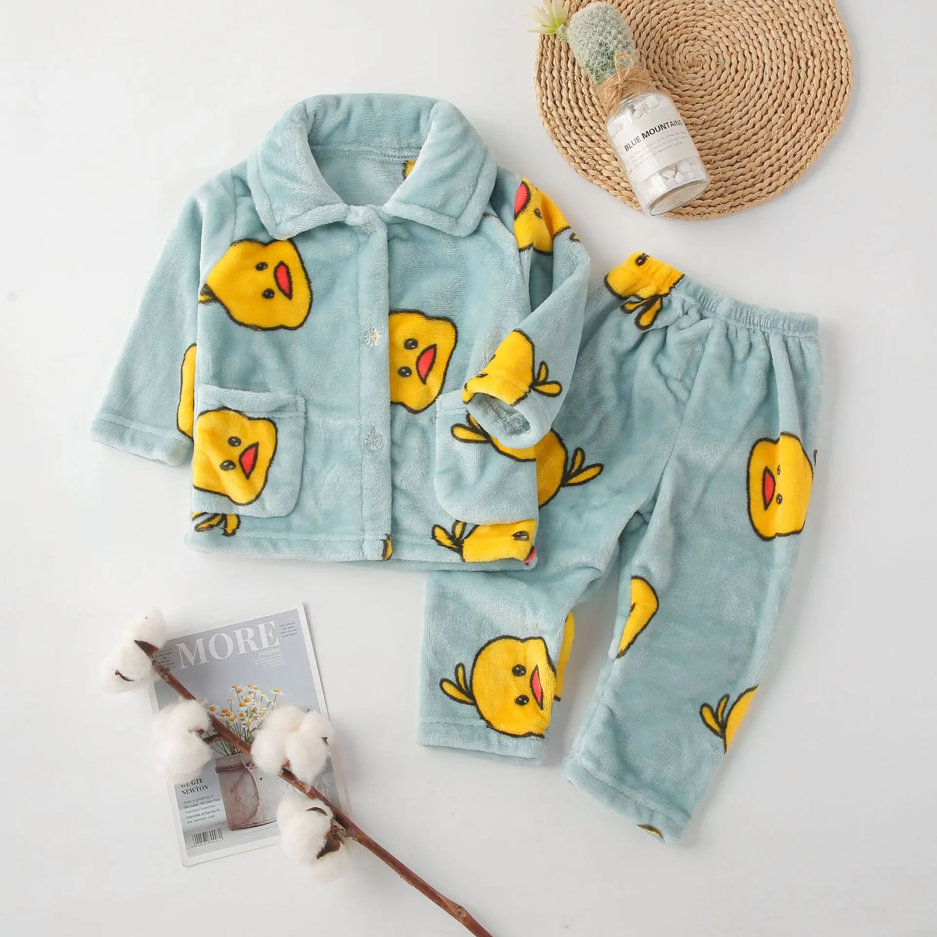 Children Flannel Warm Thicken Pajamas Set Baby Boys Girls Clothing Set Cartoon Printed Cute Kawaii Sleepwear Home Wear 2 Pcs Set custom pajama sets	