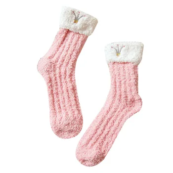 

1 Pair Candy Solid Soft Women Fluffy Socks Warmer Floor Cute Ladies Terry Towel Socks Mid-Tube Socks Christmas Gifts for Girls