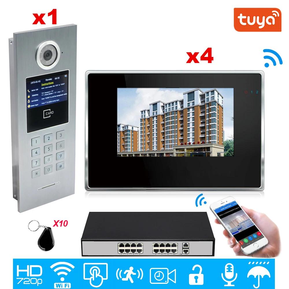 Tuya Smart APP Supported 960P WiFi Video Door Phone IP Video intercom Security Home Access Control System Keypad/IC Card/POE