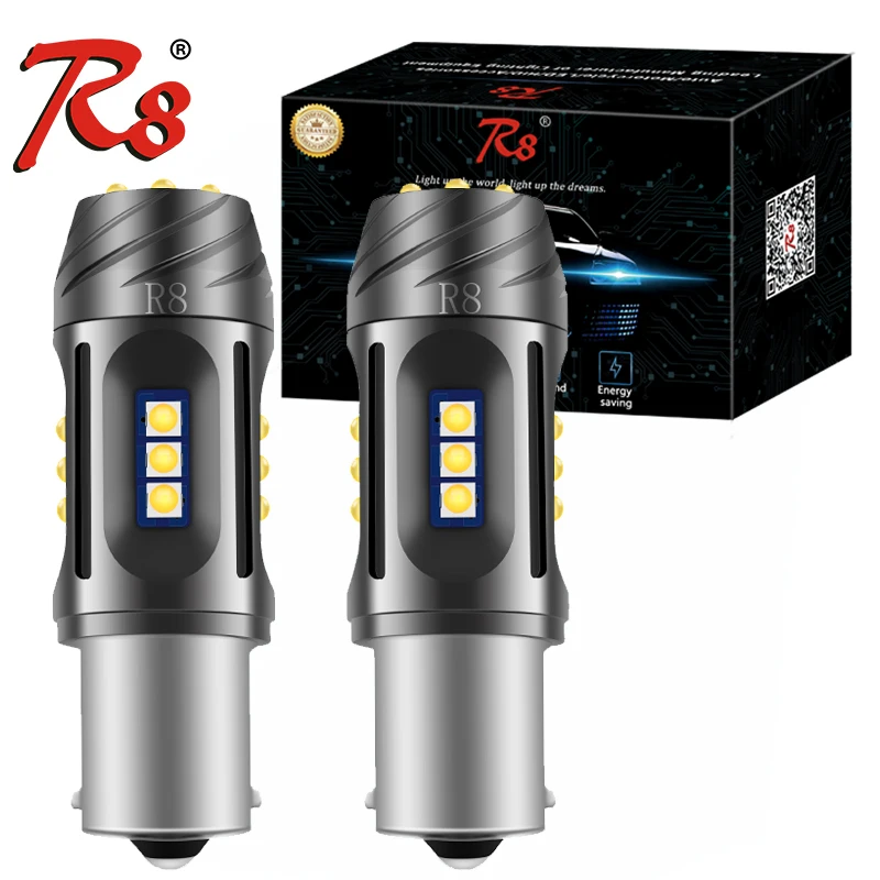 

R8 Car No Hyper Flash Amber Yellow White W21W T20 1156 PY21W 7440 LED Bulbs For Turn Signal Lights Canbus 12V 18SMD 2500 Lumens