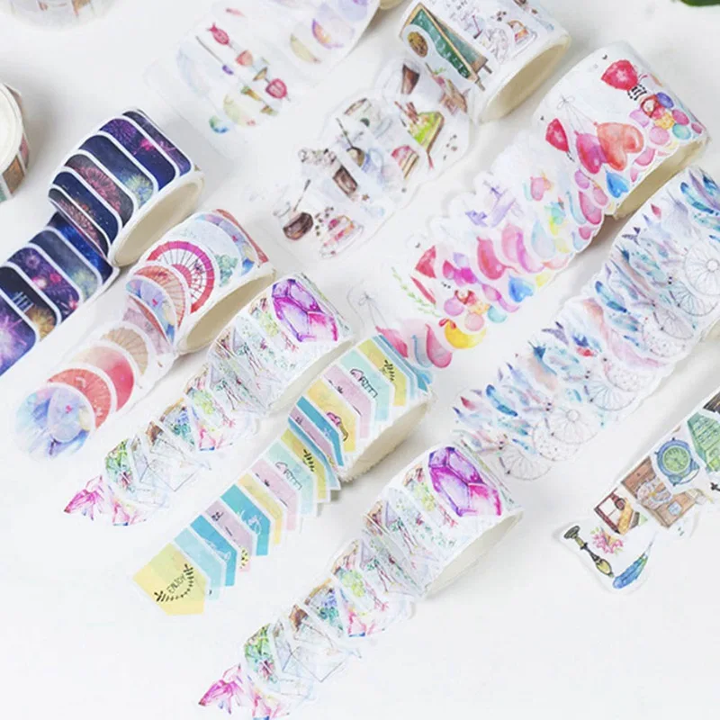 Fresh Watercolor Collage Crystal Coffee House Fireworks Stamp Decoration Washi Tape DIY Planner Diary Scrapbooking Masking Tape