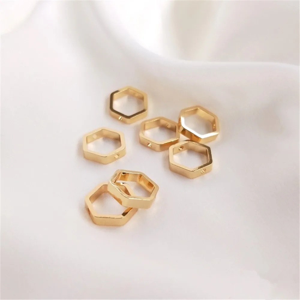 

14K Gold Filled Plated Brass Hexagon Set Bead Ring Hexagonal Geometry Piercing Bead Ring DIY Manual Beading Jewelry Materials