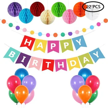 

Paper Happy Birthday Banner Party Decorations Kids Garland Paper Poms Children Baby Boy Girl Child Bunting Adult Supplies