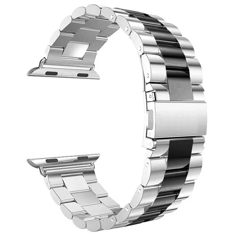 Роскошный ремешок из нержавеющей стали для Apple Watch band 5 4 3 2 1 металлический браслет ремешок для iWatch 44 мм 42 мм 38 мм 40 мм аксессуары - Цвет ремешка: silver-black