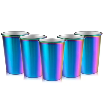 

Hot Rainbow Party Cup Stainless Steel Cup 16Oz 5 Piece Drinking Glass Beer Mug