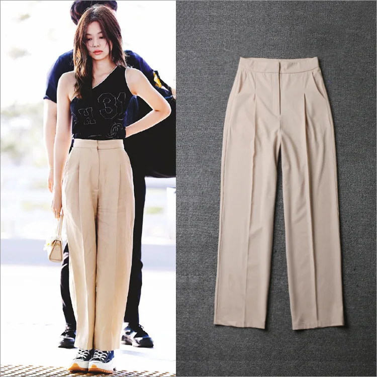 

kpop 2019 summer new Blackpink JENNIE same loose casual high waist trousers women streetwear wild Korean Harajuku straight pants