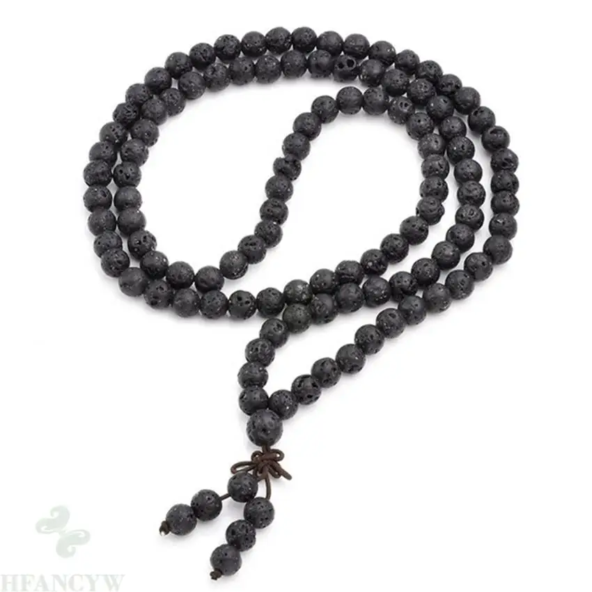 

8mm Lava Rock Stone108 Beads Mala Gemstone Bracelet Necklace Hot Unisex natural energy pray MONK Meditation cuff Wrist Gemstone