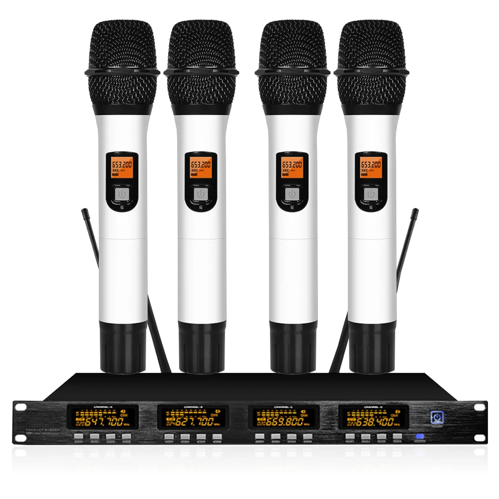 

Wireless Microphone System UHF Karaoke System Four Handheld or Waist Pack Stage Family Reunion