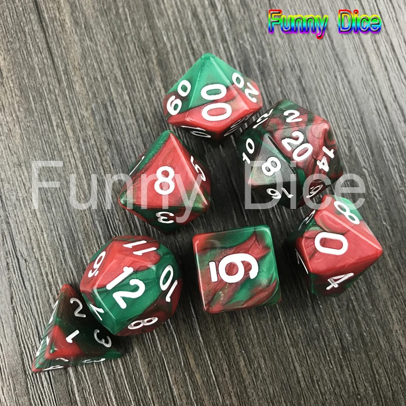 Brown Green Новое поступление 7 шт. 2-х цветный набор Игральный костей с Туманность эффект d& игральная кость комплект d4, d6, d8, d10, d%, d12, d20 многогранные кубики, ролевые игры кубик для настольной игры - Цвет: Brown Green