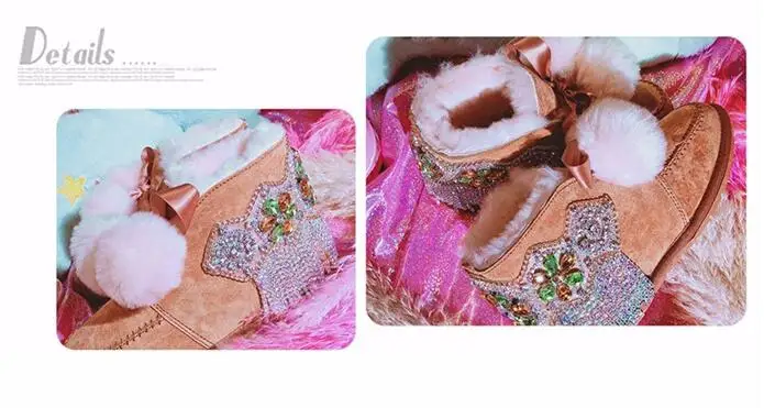 Women Shoes Woman Boots Snow Boots New Winter Handmade Rhinestones Gem Tassel Sheep Fur One Warm Thick Snow Boots X104