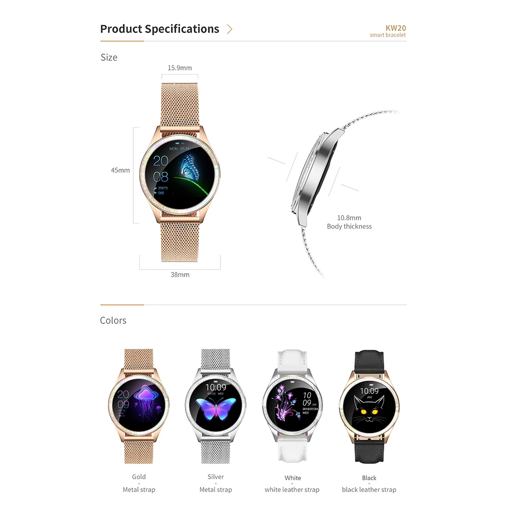 KINGWEAR KW20 Смарт-часы монитор сердечного ритма во время сна IP68 Водонепроницаемый фитнес-трекер калории шаги Smartwatch для женщин