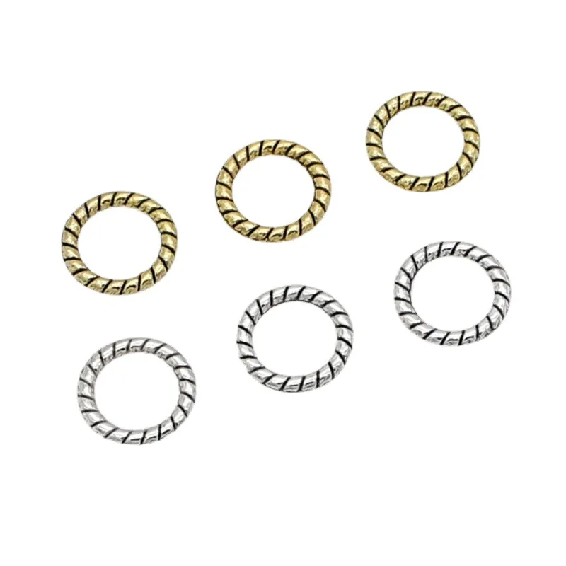 100 개/몫 빈티지 트위스트 라운드 커넥터 8mm 골동품 골드/실버 귀걸이 닫기 점프 링 연결 DIY 쥬얼리 액세서리