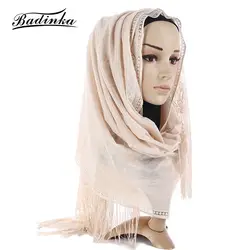 Badinka Новинка 2019 года черный, белый цвет футболка высокого качества плотная хлопок хиджаб шарф для женщин Shimmer мусульманский Глава Хиджаб