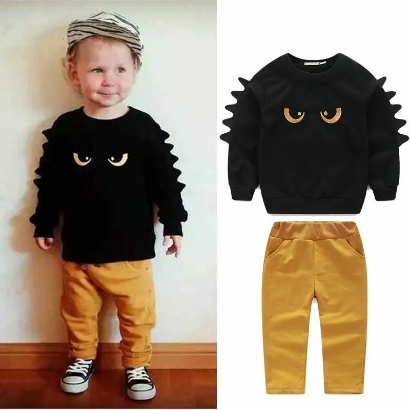 Комплект одежды для мальчиков 2-6 лет осень 2019 черный пуловер с мультяшными