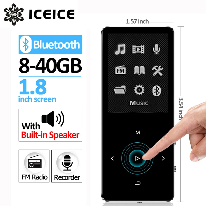 ICEICE Music Player with Bluetooth and Built-in Speaker 1.8'' Screen Touch keys Hi Fi MP 3 Player Portable Metal Walkman 8G 16G