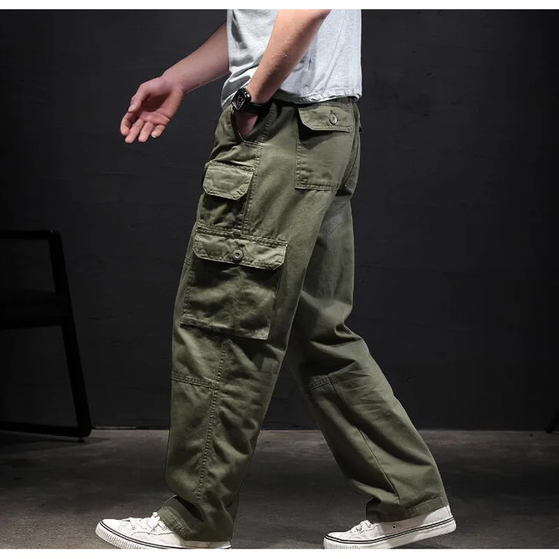Мужские брюки карго, мужские повседневные штаны с несколькими карманами, мужская верхняя одежда, прямые Слаксы, длинные брюки размера плюс S-4XL 5XL